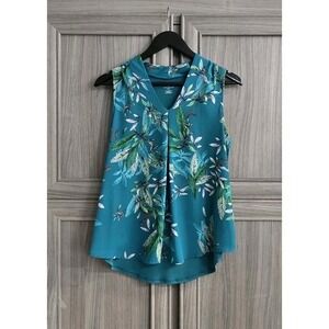 Worthington Womans Petite Small Floral Green Blouse Spring Summer
